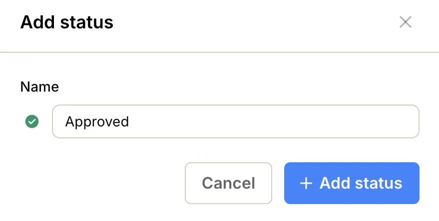 Screenshot: Add status form