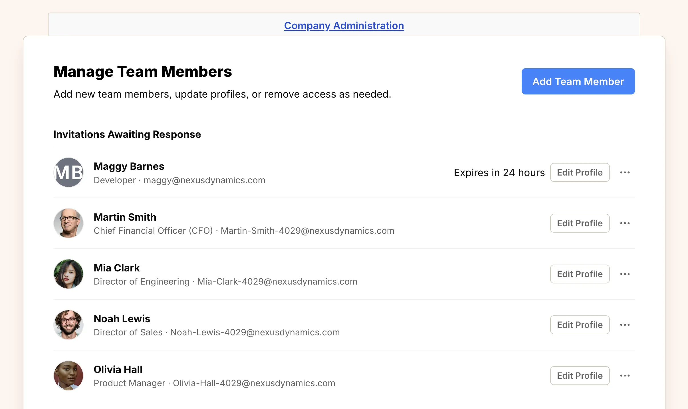 Screenshot: Manage team members